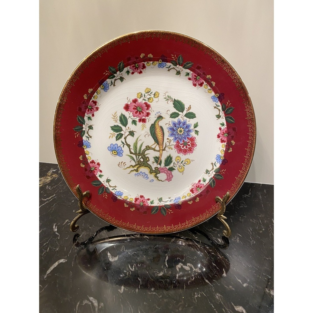 Vtg Wood & Sons Pheasant 10.75" Dinner Plate Ironstone Alpine White England